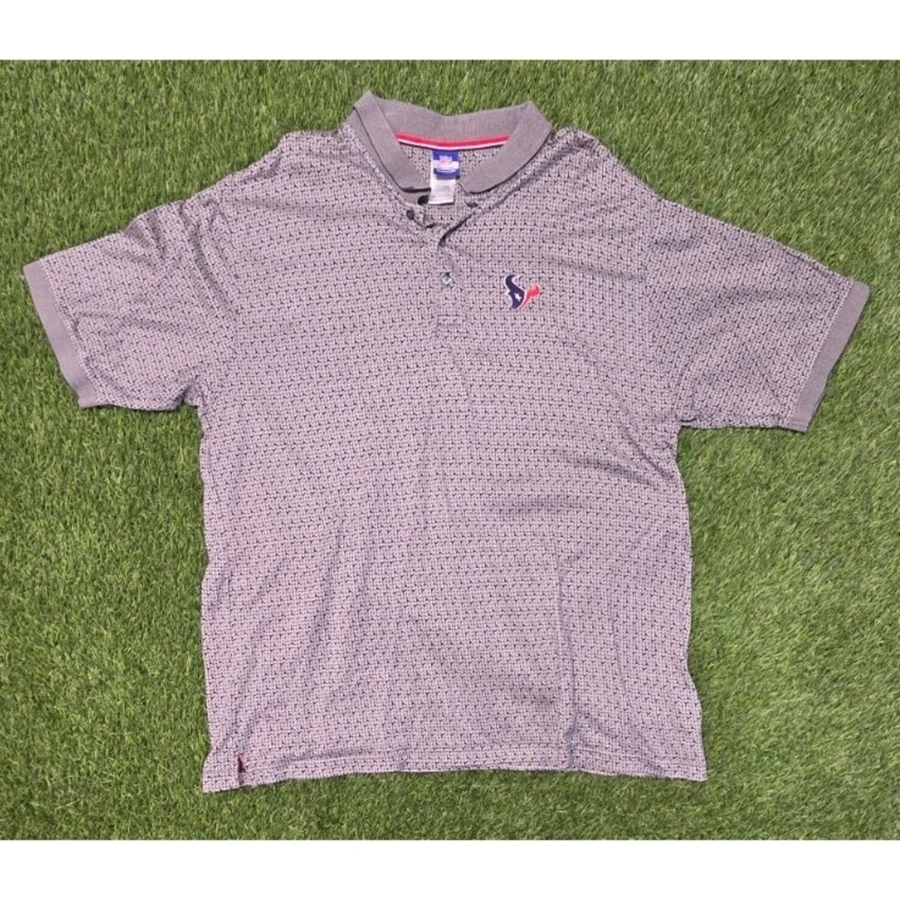 VTG Houston Texans Polo Shirt Mens 2XL Reebok NFL Team Apparel Micro Print Grey